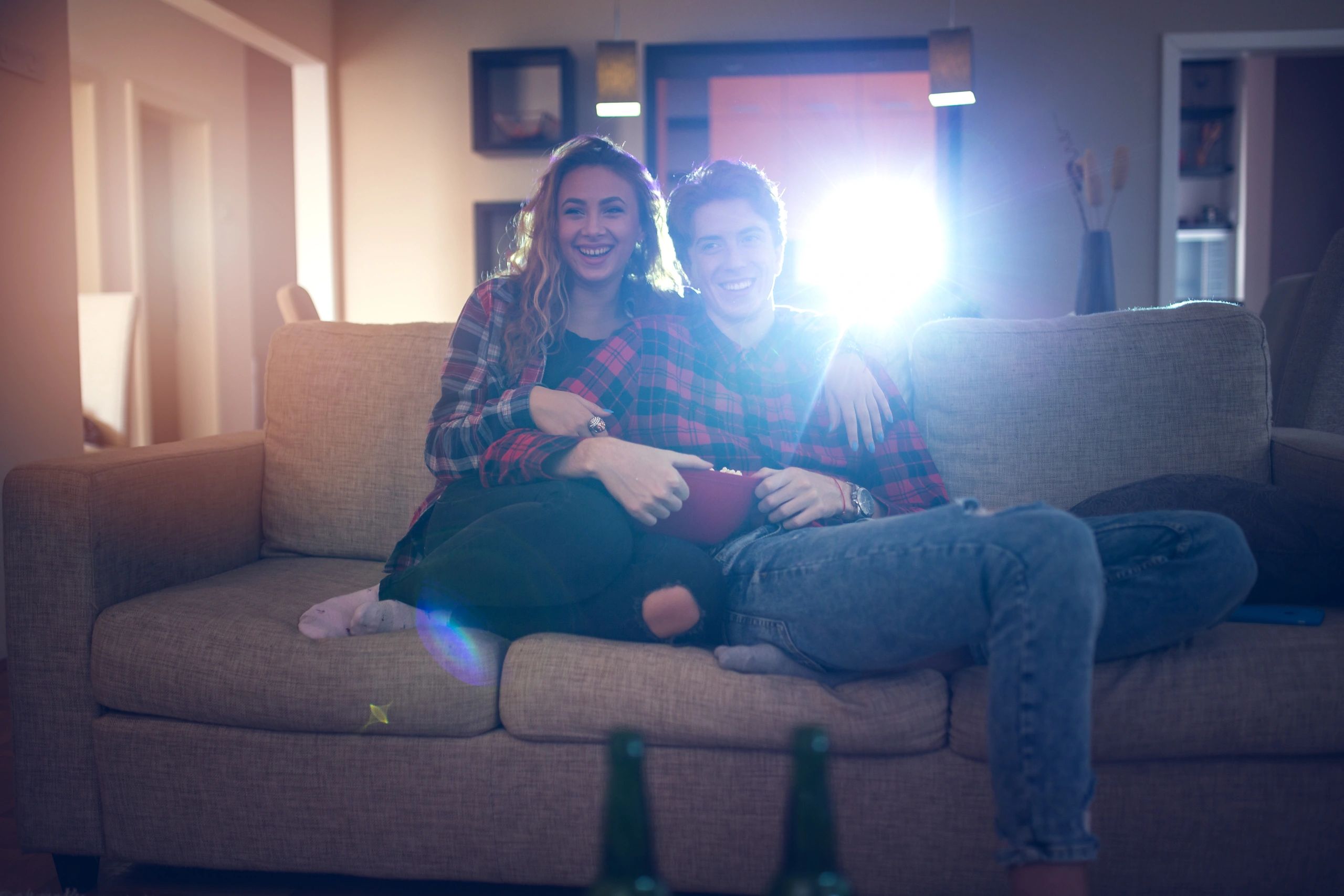 Customer enjoying a home theater movie night